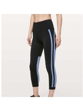 lululemon athletica Black Leggings with Light Blue Side Panels
